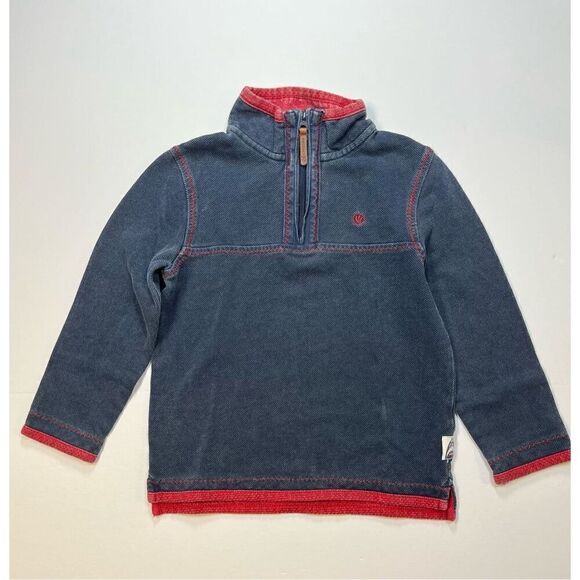 Fat Face Airlie Sweat Navy Red 1/4 Zip Contrast Stitching Mockneck Boys Size 6/7 - Picture 1 of 10